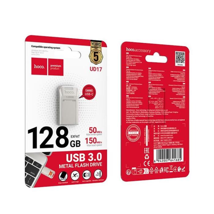 Hoco - Hoco Pendrive 128GB USB-A, USB-C UD17 USB 3.0 - Pärl Nickel