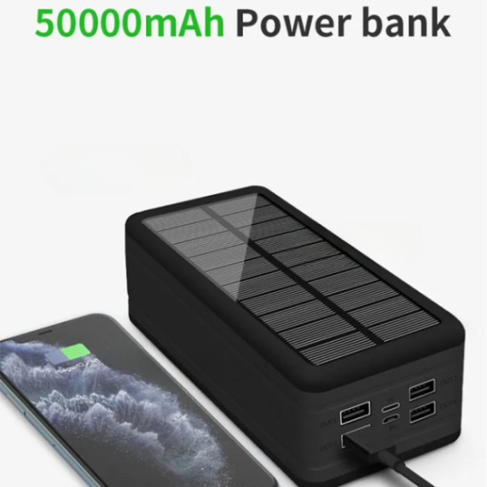 A-One Brand - Solar Powerbank 50000mAH med Camping Light - Svart