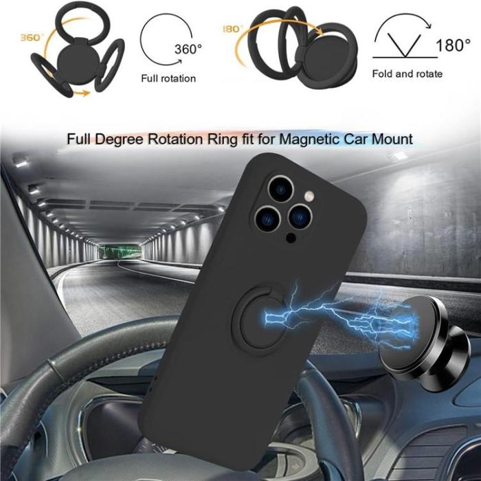 OEM - iPhone 15 Pro Max Mobilskal Ringhållare Liquid Silikon - Svart