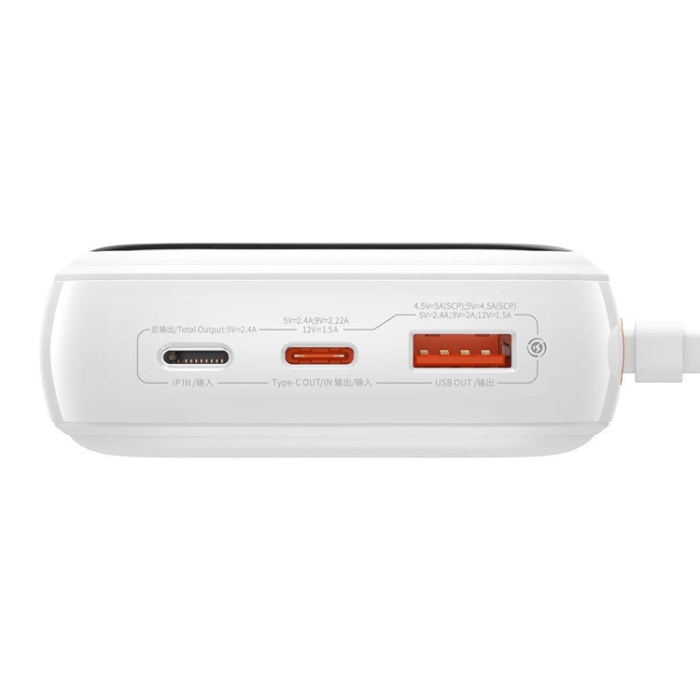 BASEUS - Baseus Powerbank Qpow 20000mAh 22.5W med Inbyggd USB-C Kabel - Vit