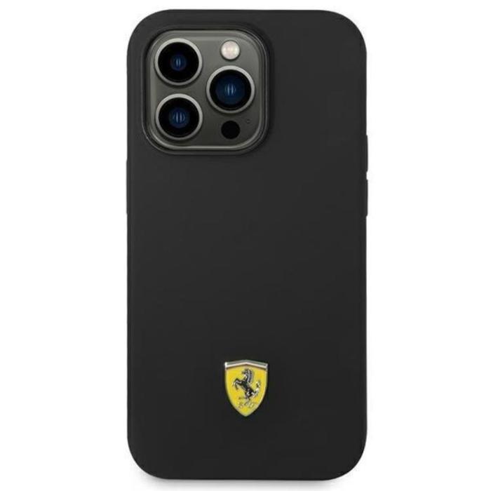 Ferrari - Ferrari iPhone 14 Pro Skal Silicone Metal Logo - Svart