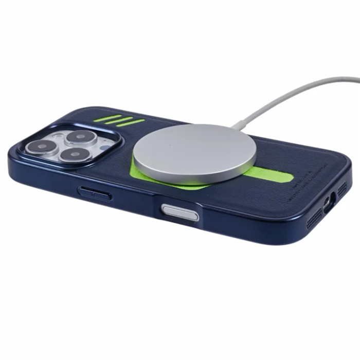 KIGC - KIGC iPhone 16 Pro Mobilskal Magsafe Läder - Blå