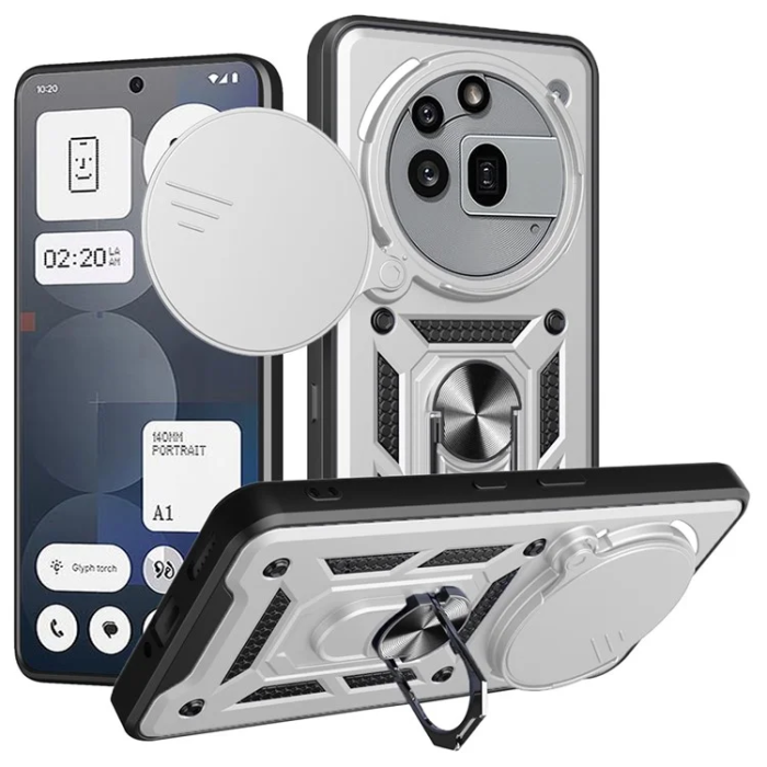 A-One Brand - Nothing Phone (3a) Pro Mobilskal Slide Kamera Kickstand - Silver