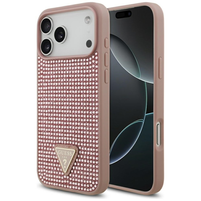 Guess - Guess iPhone 17 Pro Max Mobilskal Rhinestone Triangle Logo - Rosa