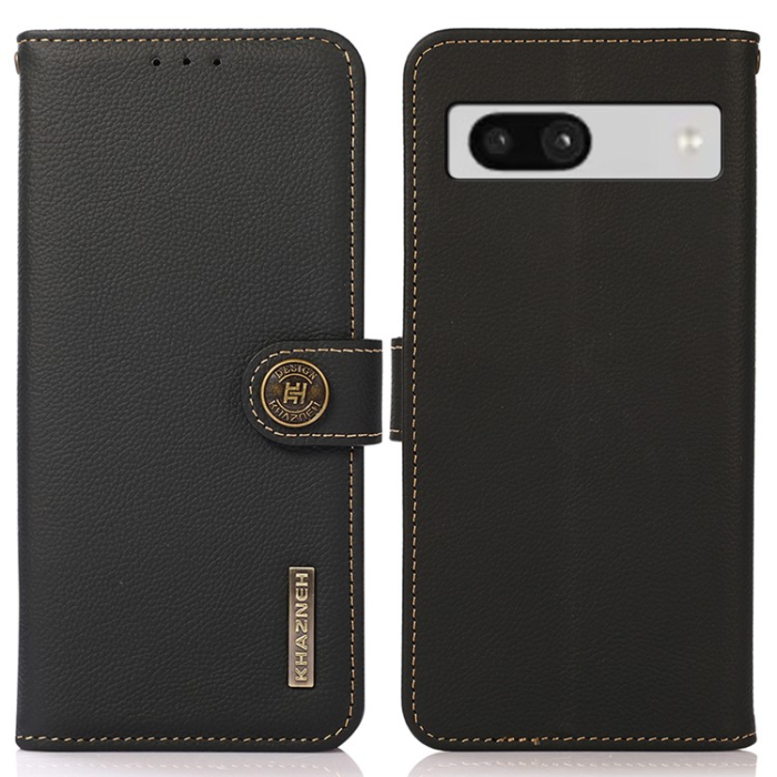 KHAZNEH - KHAZNEH Google Pixel 7A Plånboksfodral Äkta läder RFID - Svart