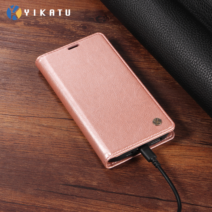 YIKATU - YIKATU Galaxy S26/S26 Pro Plånboksfodral Litchi Läder - Rosa
