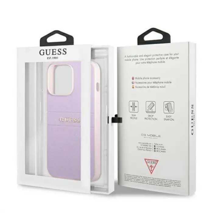 Guess - Guess iPhone 13 Pro Skal Saffiano Hot Stamp & Metal Logo - Lila