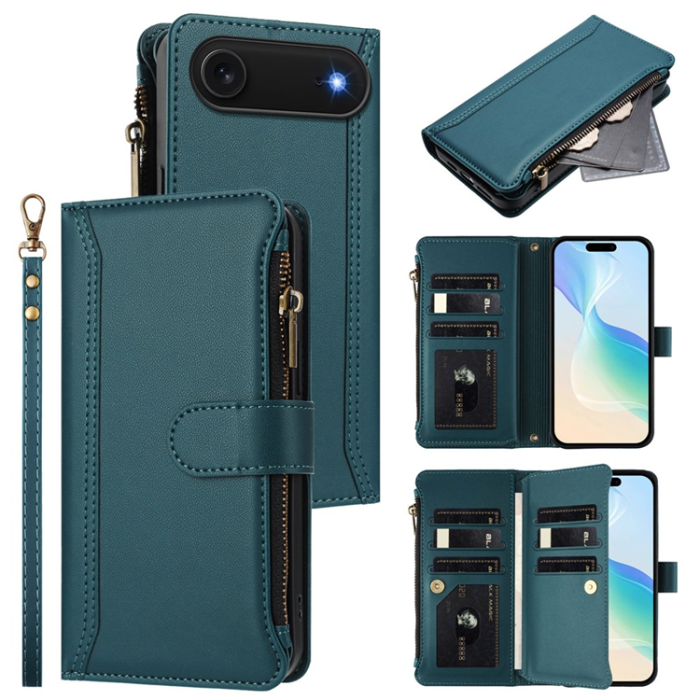 A-One Brand - iPhone Air Plånboksfodral Zipper Med Rem - Mörkgrön