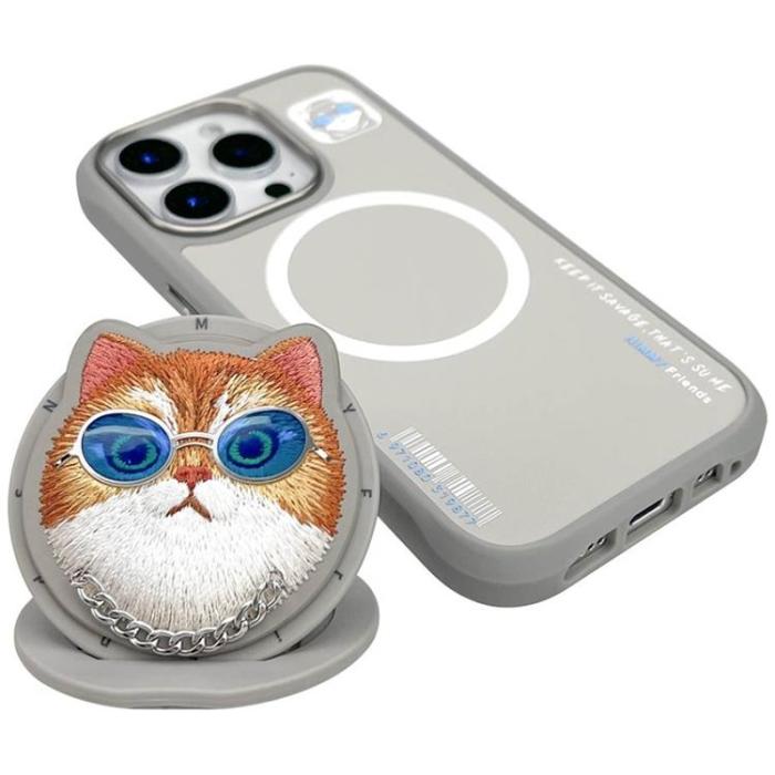 NIMMY - Nimmy iPhone 16 Pro Mobilskal MagSafe Glasses Cool Cat - Grå