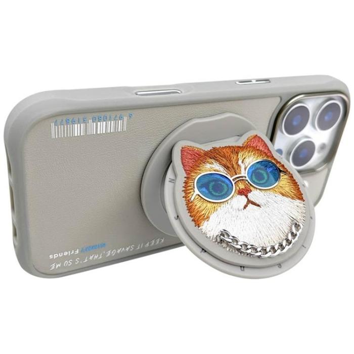 NIMMY - Nimmy iPhone 16 Pro Mobilskal MagSafe Glasses Cool Cat - Grå