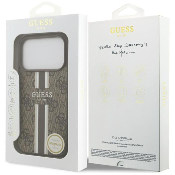 Guess - Guess iPhone 17 Pro Mobilskal MagSafe 4G Printed Stripes - Brun