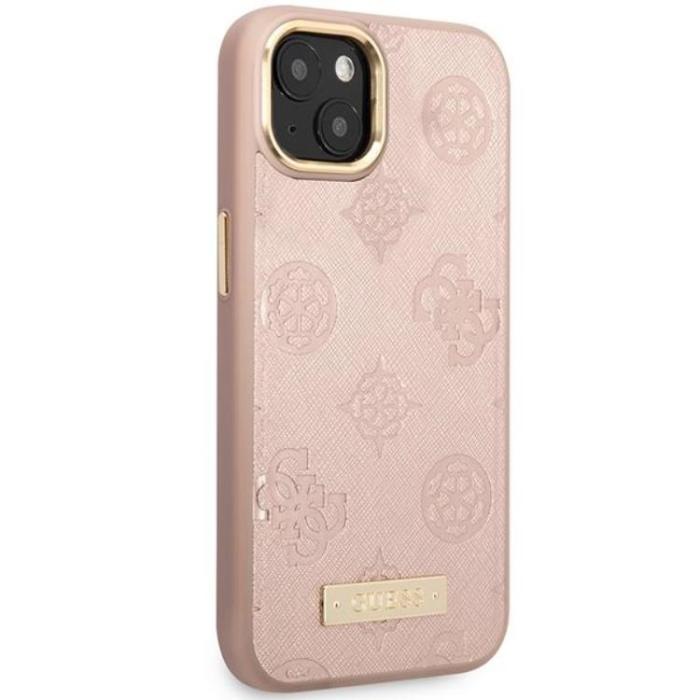 Guess - Guess iPhone 14 Mobilskal Magsafe Peony Logo Plate - Rosa