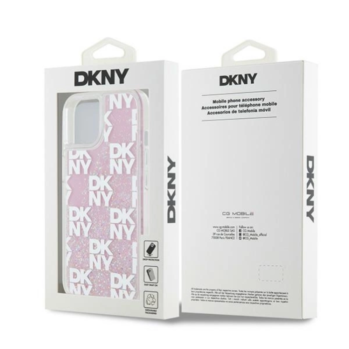 DKNY - DKNY iPhone 14 Mobilskal Liquid Glitter Multi Logo - Rosa