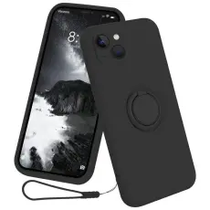 OEM - Mobilskal till iPhone 15 Plus Ringh&aring;llare Liquid Silikon - Svart