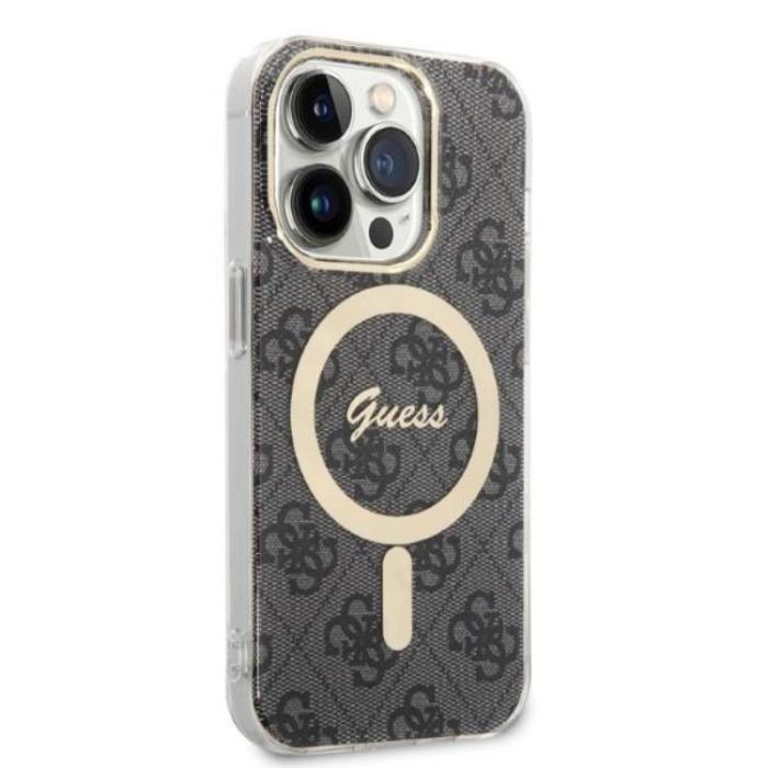 Guess - GUESS iPhone 14 Pro Magsafe Skal Print + Trådlös Laddare - Svart