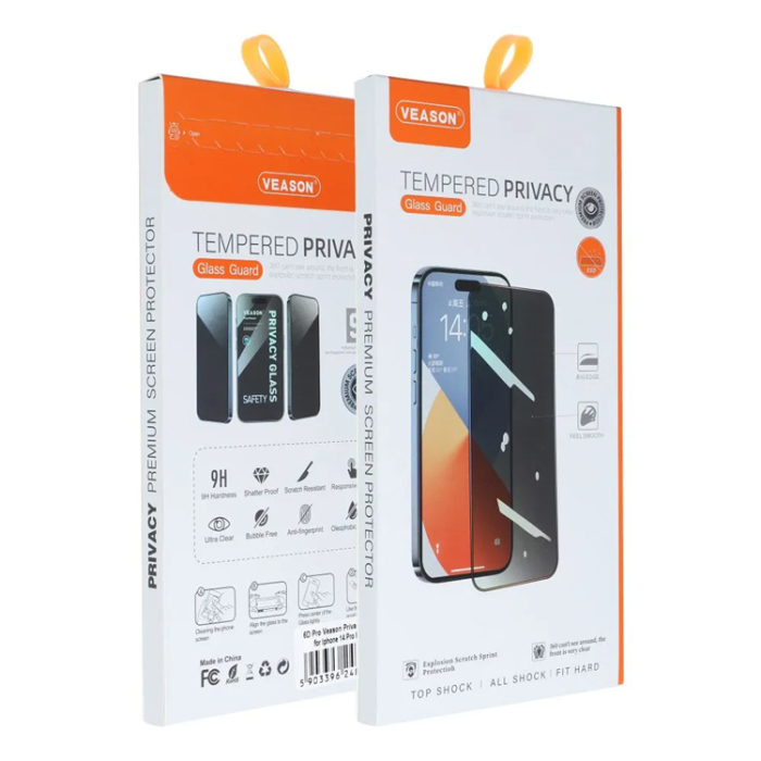 Veason - Veason iPhone 14 Pro Härdat Glas Skärmskydd 6D Pro Privacy