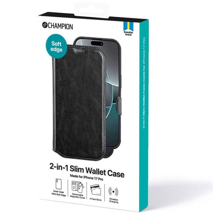 Champion - Champion iPhone 17 Pro Plånboksfodral Slim 2-in-1 - Svart