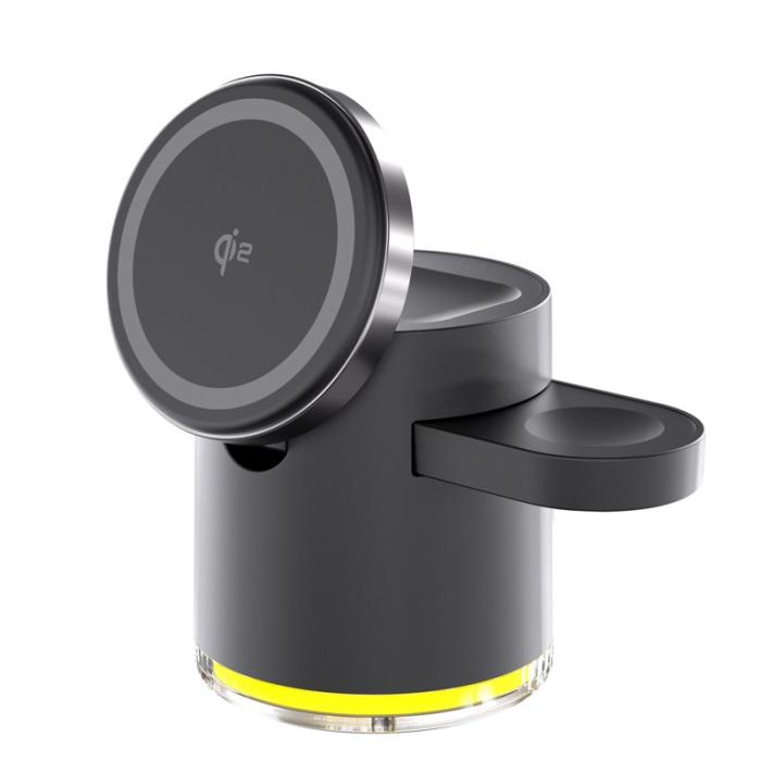 OEM - Laddningsställ med nattlampa för telefon, klocka, hörlurar - Svart