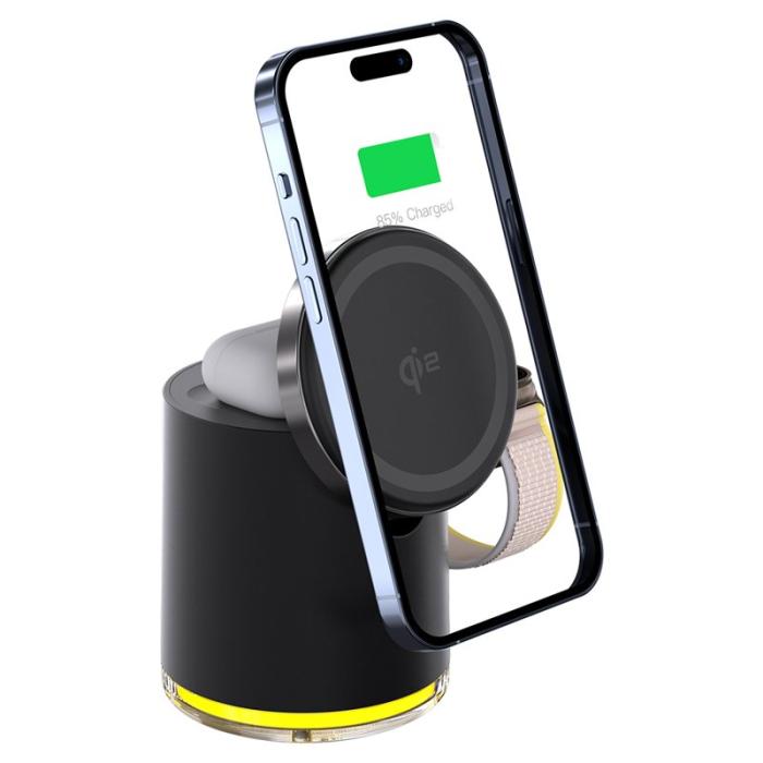 OEM - Laddningsställ med nattlampa för telefon, klocka, hörlurar - Svart