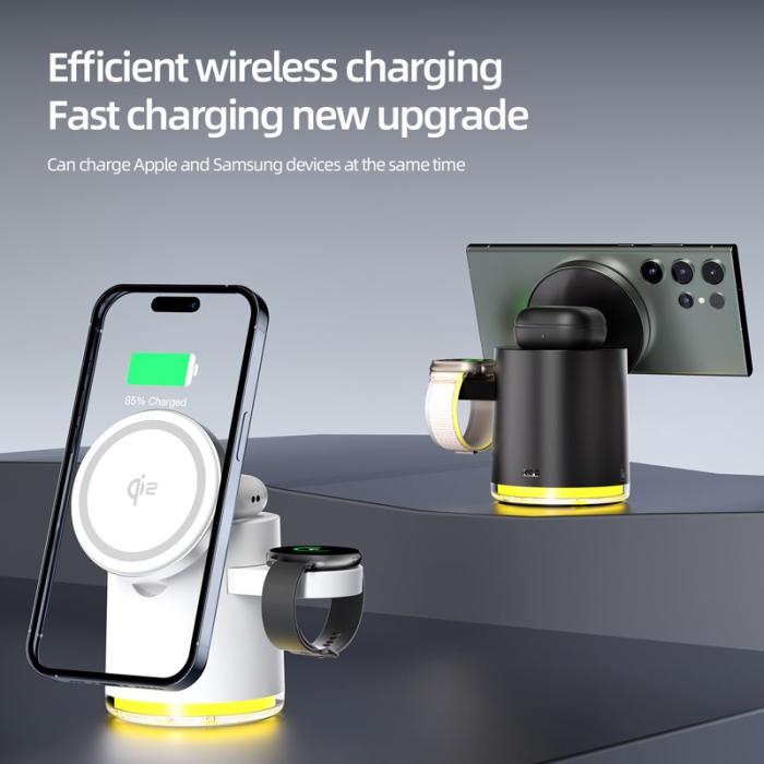 OEM - Laddningsställ med nattlampa för telefon, klocka, hörlurar - Svart