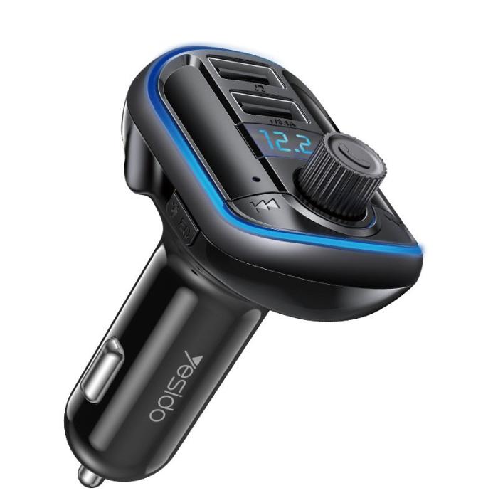 OEM - YESIDO Y44 Bluetooth FM-sändare för bil med 2 USB-portar och ljudadapter