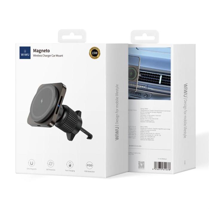 WIWU - WIWU Magnetisk Bilhållare Med 15W Trådlös Laddning CH-318 - Svart