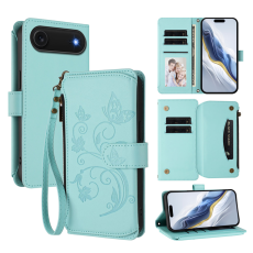 A-One Brand - iPhone 17 Air Plånboksfodral Butterfly Floral Imprint - Mintgrön