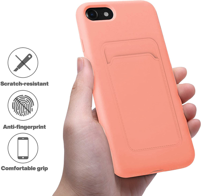 A-One Brand - iPhone 7/8/SE (2020/2022) Skal Korthållare Liquid Silicone - Ljusrosa
