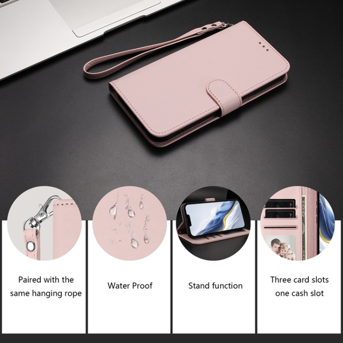 A-One Brand - iPhone 17 Plånboksfodral Läder med Handledsrem - Rosa