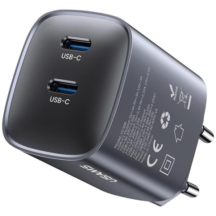 USAMS - USAMS Snabbladdare 45W 2xUSB-C GaN - Tarnish