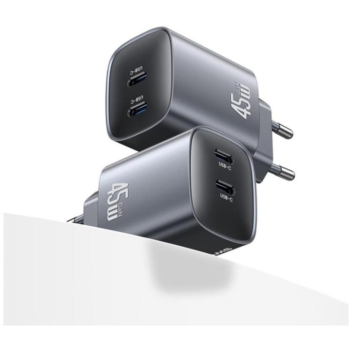 USAMS - USAMS Snabbladdare 45W 2xUSB-C GaN - Tarnish