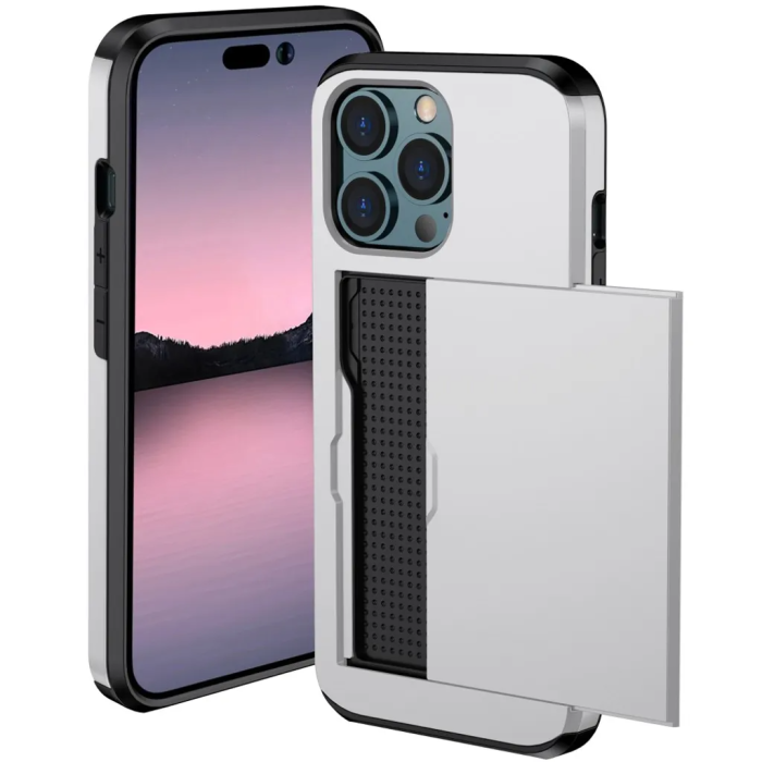 Taltech - iPhone 15 Pro Max Mobilskal Korthållare - Silver