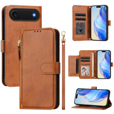 A-One Brand - iPhone 17 Air Plånboksfodral Zipper Pocket Läder - Brun