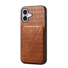 A-One Brand - iPhone 17 Mobilskal Korthållare Crocodile Textured - Brun