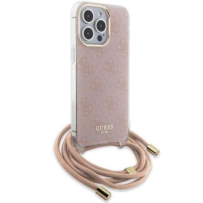 Guess - Guess iPhone 15 Pro Max Mobilskal Crossbody Cord Print - Rosa