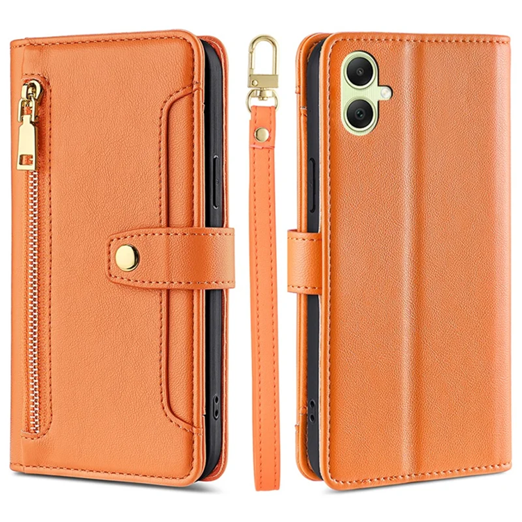 Galaxy A05 Konstläder Plånboksfodral med 2 Rem - Orange (Orange) | 2353 | AlltMobil