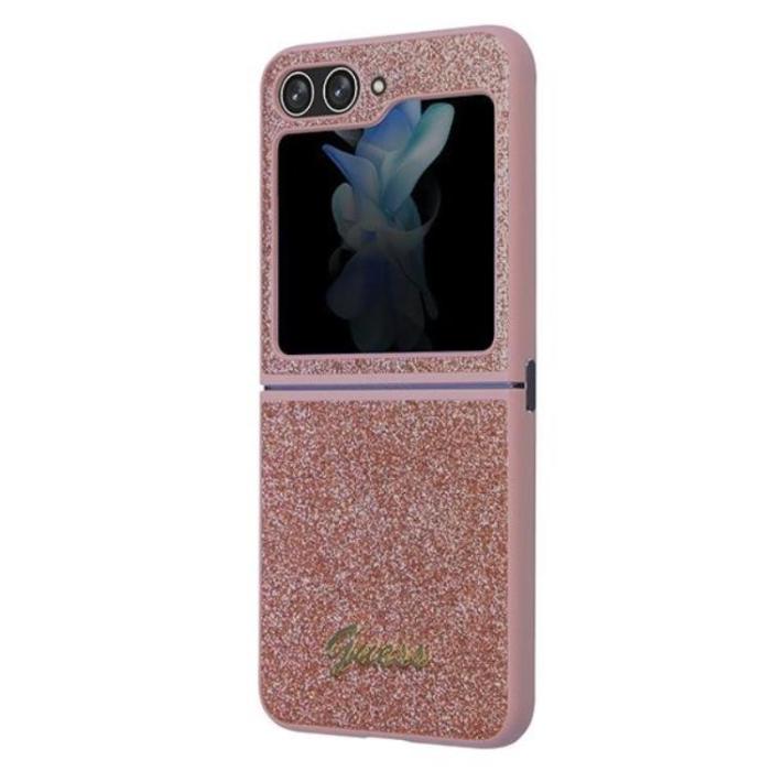 Guess - Guess Galaxy Z Flip 5 Mobilskal Glitter Script - Rosa