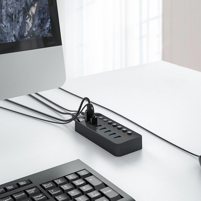 ORICO - Orico Hubb 7xUSB-A 3.0 med Strömbrytare - Svart