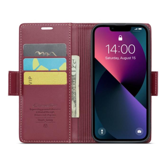 Caseme - CASEME Plånboksfodral Konstläder för iPhone 14 RFID-Skydd Röd