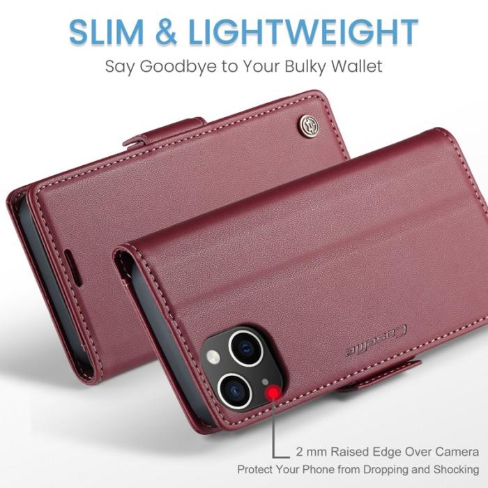 Caseme - CASEME Plånboksfodral Konstläder för iPhone 14 RFID-Skydd Röd