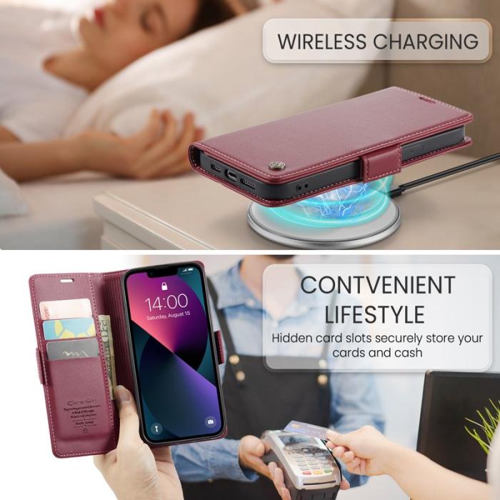 Caseme - CASEME Plånboksfodral Konstläder för iPhone 14 RFID-Skydd Röd