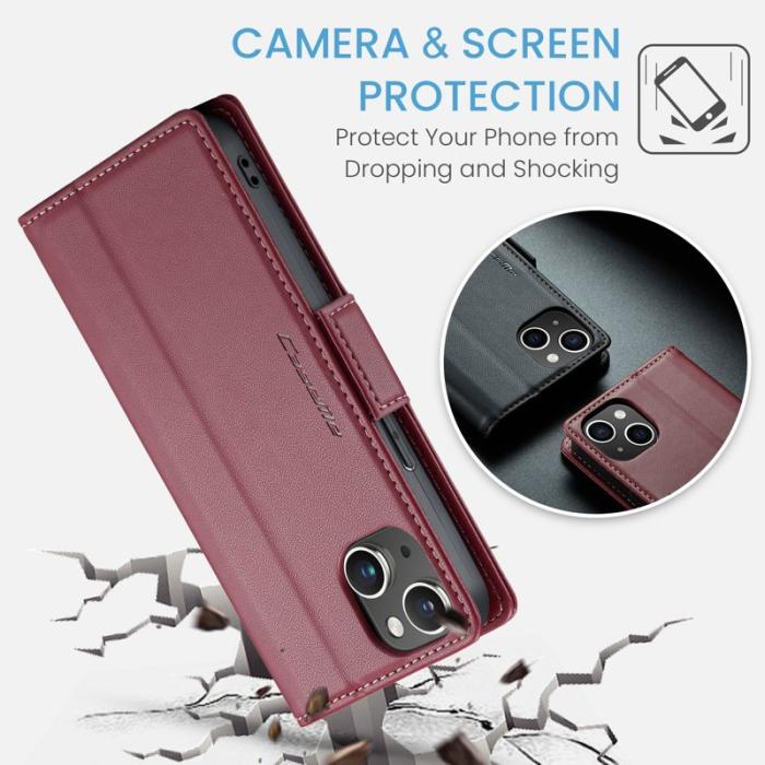 Caseme - CASEME Plånboksfodral Konstläder för iPhone 14 RFID-Skydd Röd