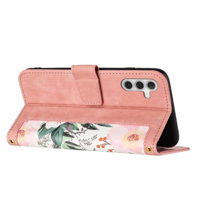 OEM - Mobilskal till Samsung Galaxy S26 Plus PU Läder Blommönster - Rosa