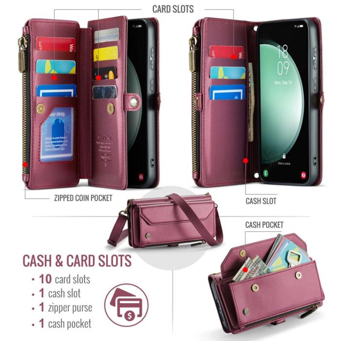 Caseme - CASEME Plånboksfodral Konstläder för Samsung Galaxy S23 FE - Vinröd