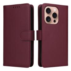 BETOPNICE - BETOPNICE iPhone 16 Pro Pl&aring;nboksfodral - Avtagbart Konstl&auml;der - Vinr&ouml;d