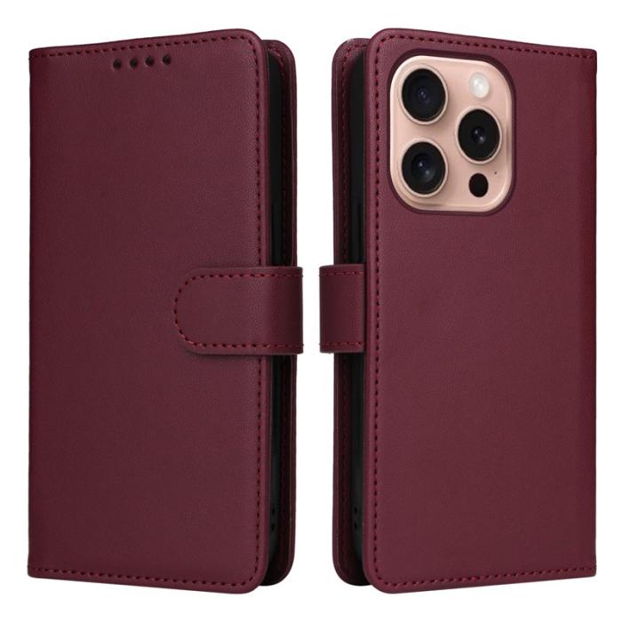 BETOPNICE - BETOPNICE iPhone 16 Pro Plånboksfodral - Avtagbart Konstläder - Vinröd