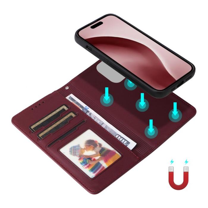 BETOPNICE - BETOPNICE iPhone 16 Pro Plånboksfodral - Avtagbart Konstläder - Vinröd