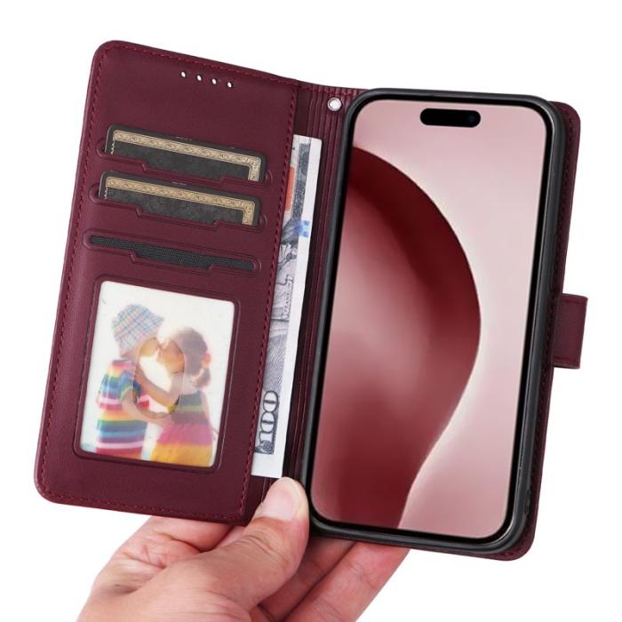 BETOPNICE - BETOPNICE iPhone 16 Pro Plånboksfodral - Avtagbart Konstläder - Vinröd