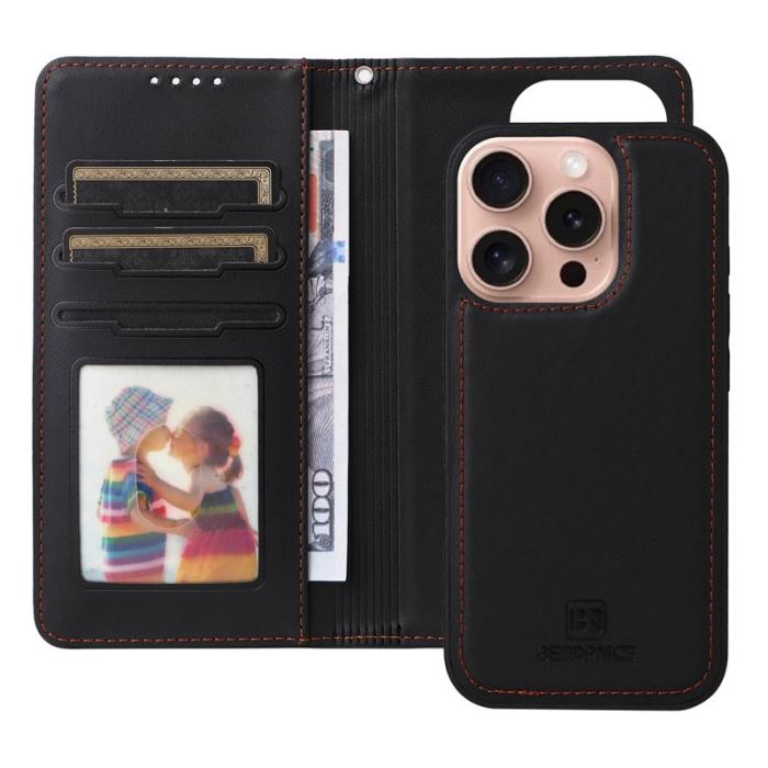 BETOPNICE - BETOPNICE iPhone 16 Pro Plånboksfodral - Detachable Konstläder- Svart