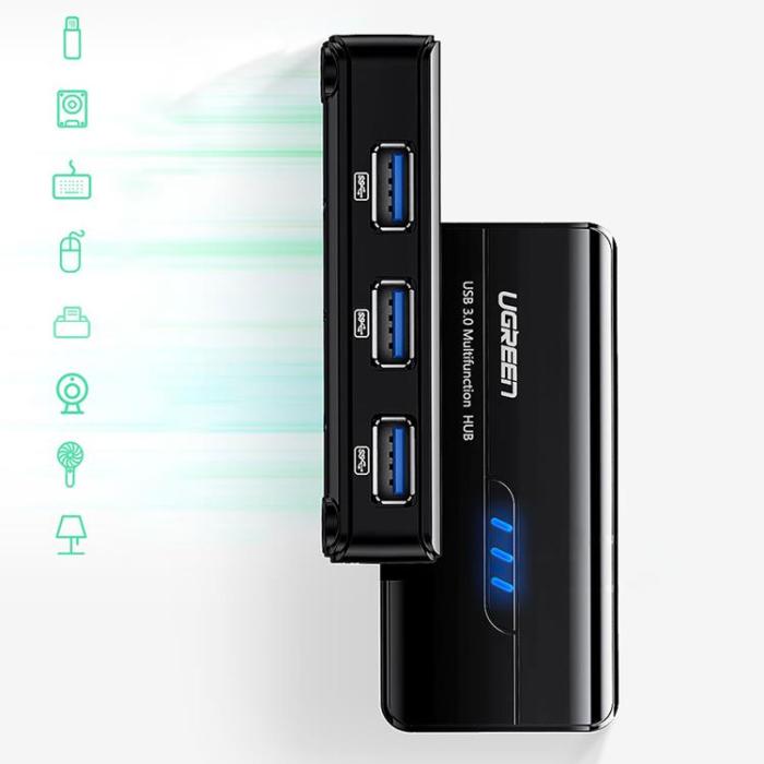 Ugreen - Ugreen Hub 3x USB-A Nätverksadapter - Svart